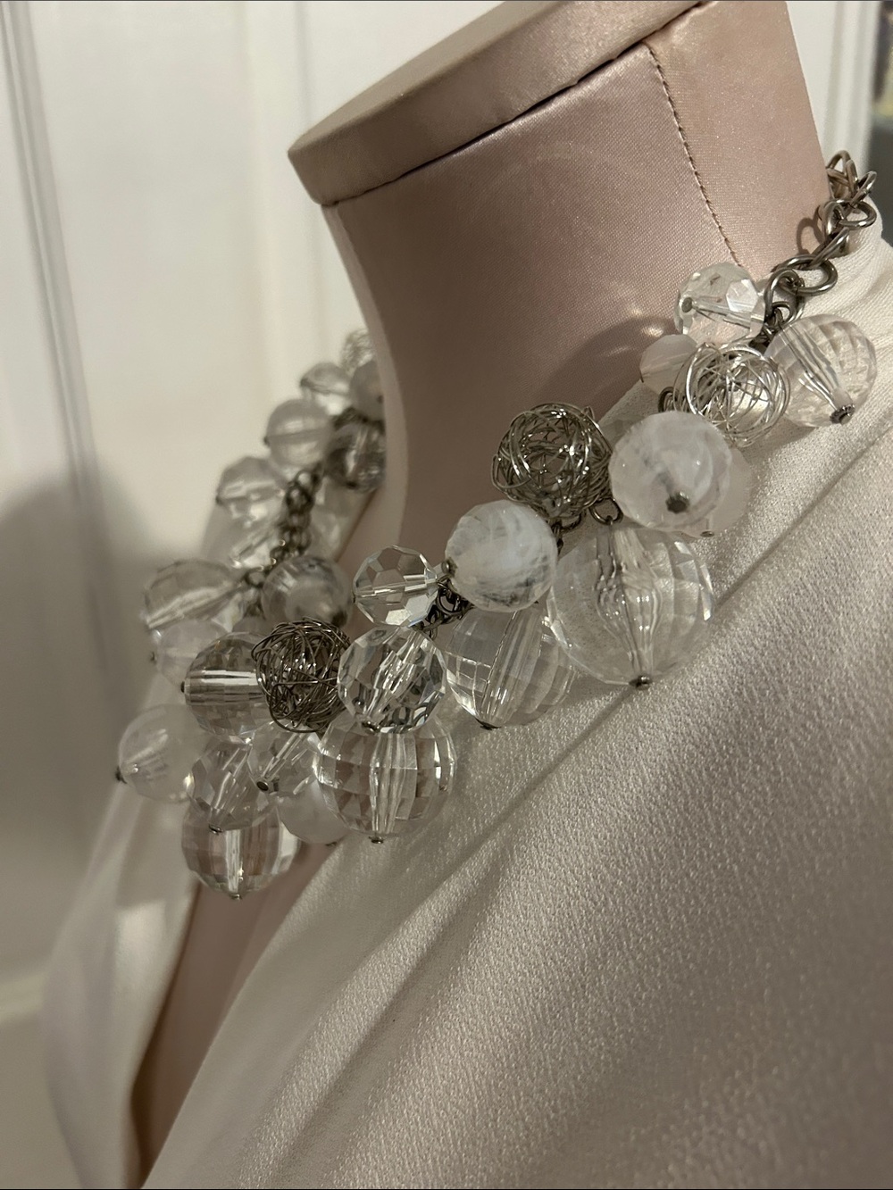 Statement Clear Crystal Cluster Necklace - Women's Jewelry - Picture 6 of 8
